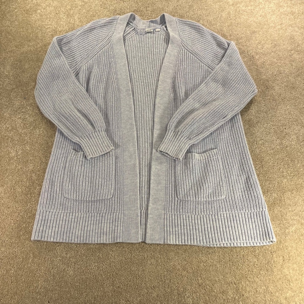 GAP Cardigan Sweater Womens Medium Blue Shaker Knit Cotton Open Front
